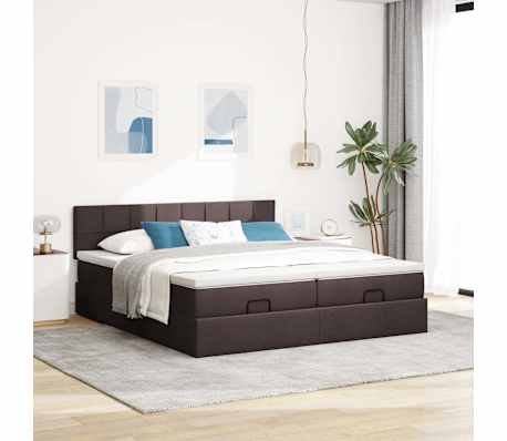 vidaXL Ottoman bed met matrassen 200x200cm stof donkerbruin