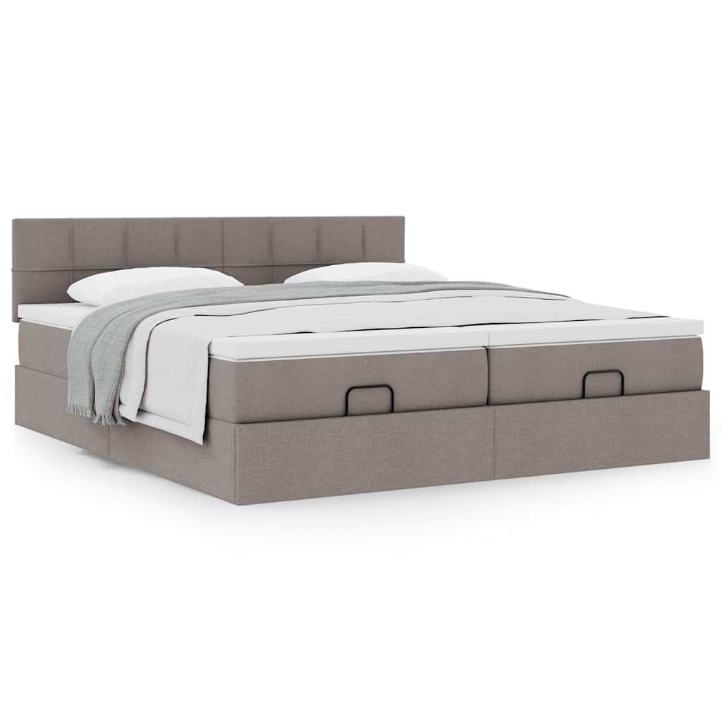 vidaXL Cadru de pat otoman cu saltele Taupe 200x200cm țesătură