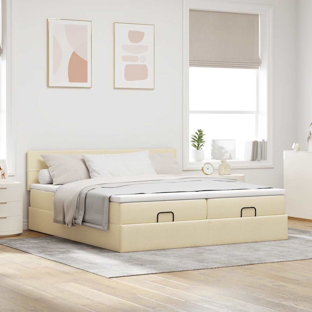 vidaXL Ottoman bed met matrassen 200x200cm stof crèmekleurig afbeelding