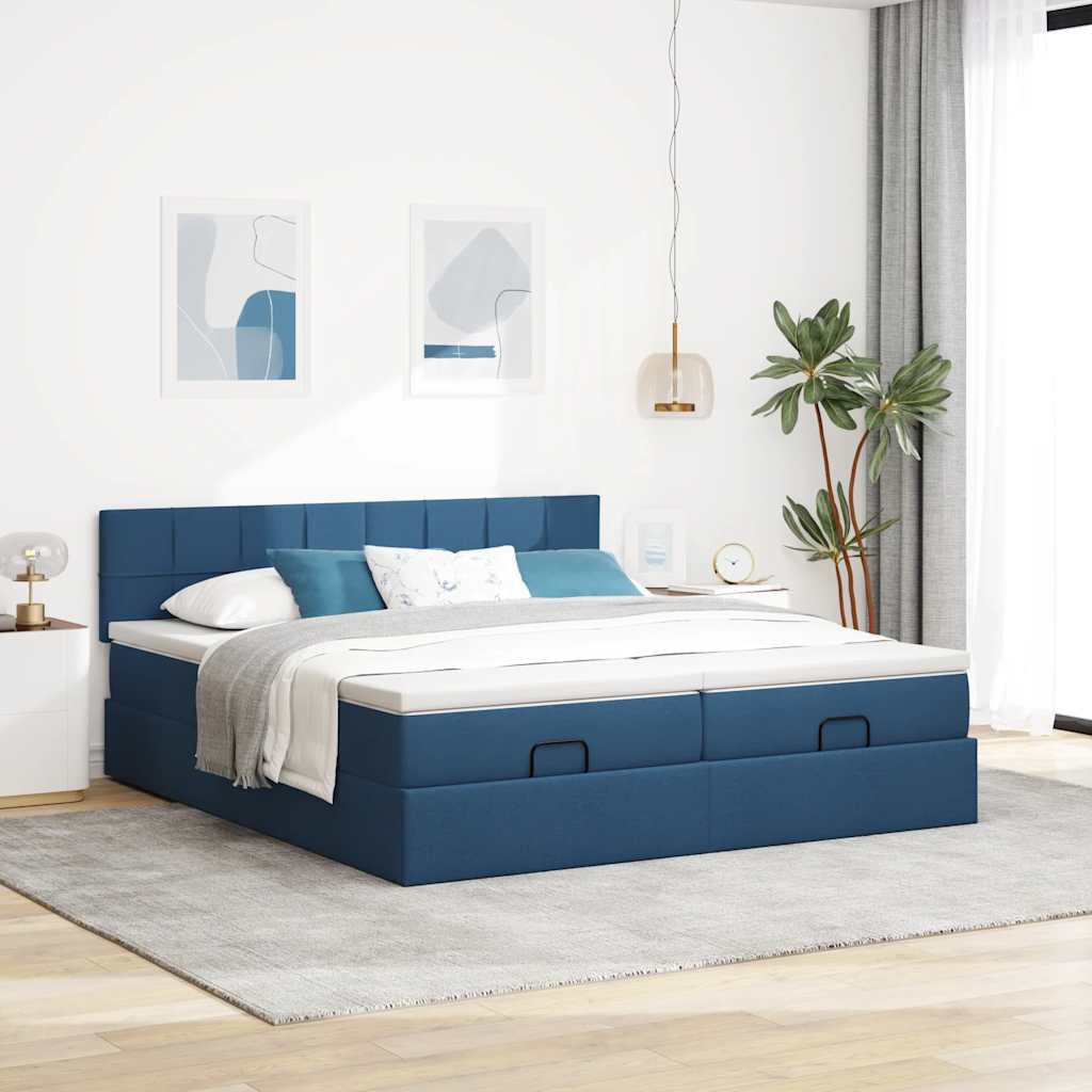 vidaXL Ottoman bed met matrassen 200x200cm stof blauw, foto 2