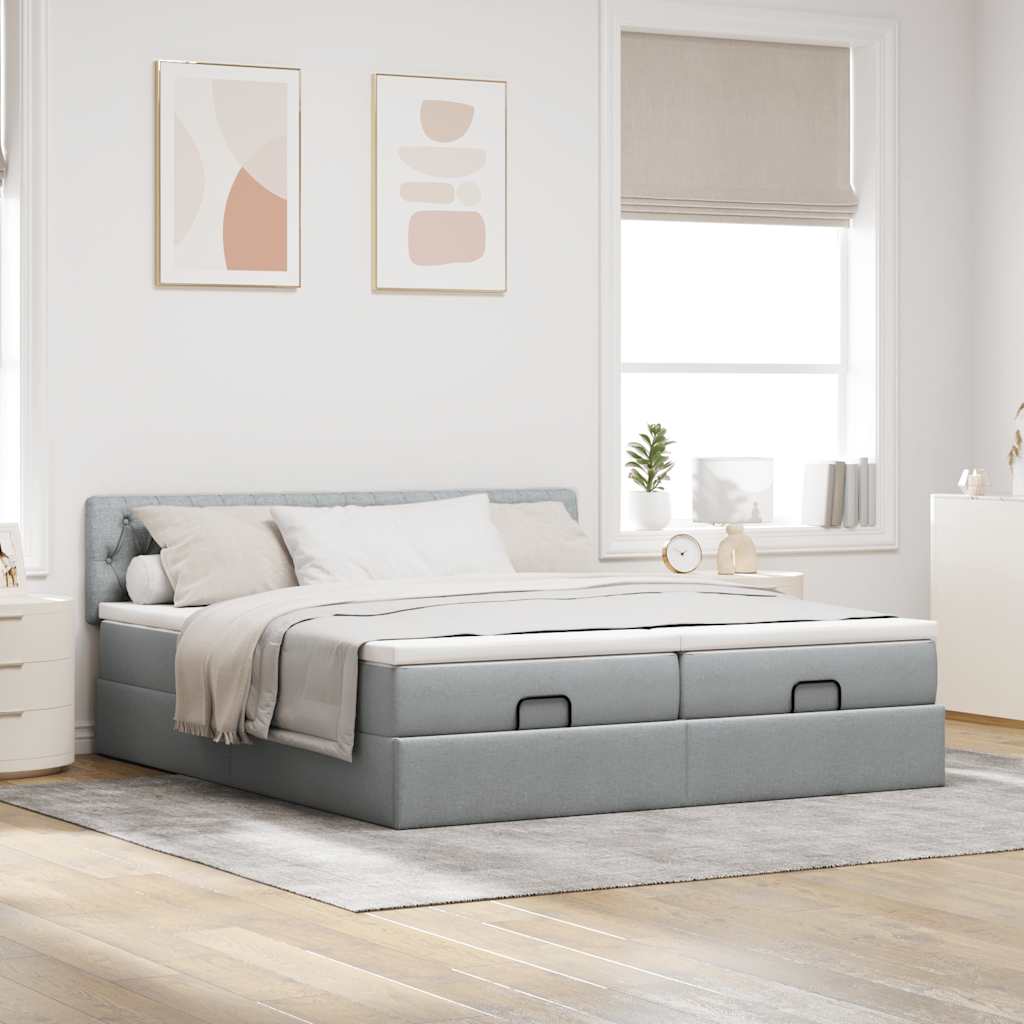 vidaXL Ottoman bed met matrassen 160x200cm stof lichtgrijs afbeelding