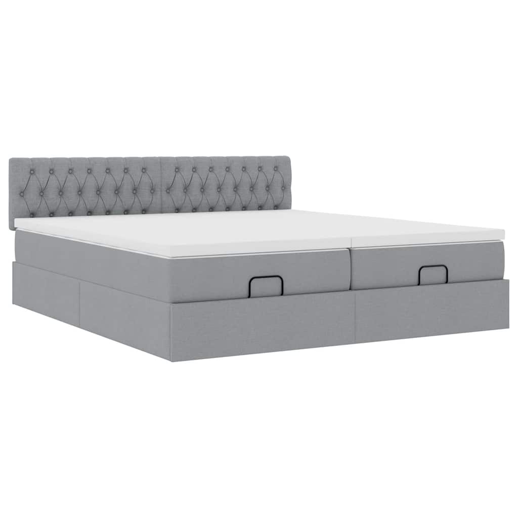 vidaXL Ottoman bed met matrassen 160x200cm stof lichtgrijs grijs, foto 4