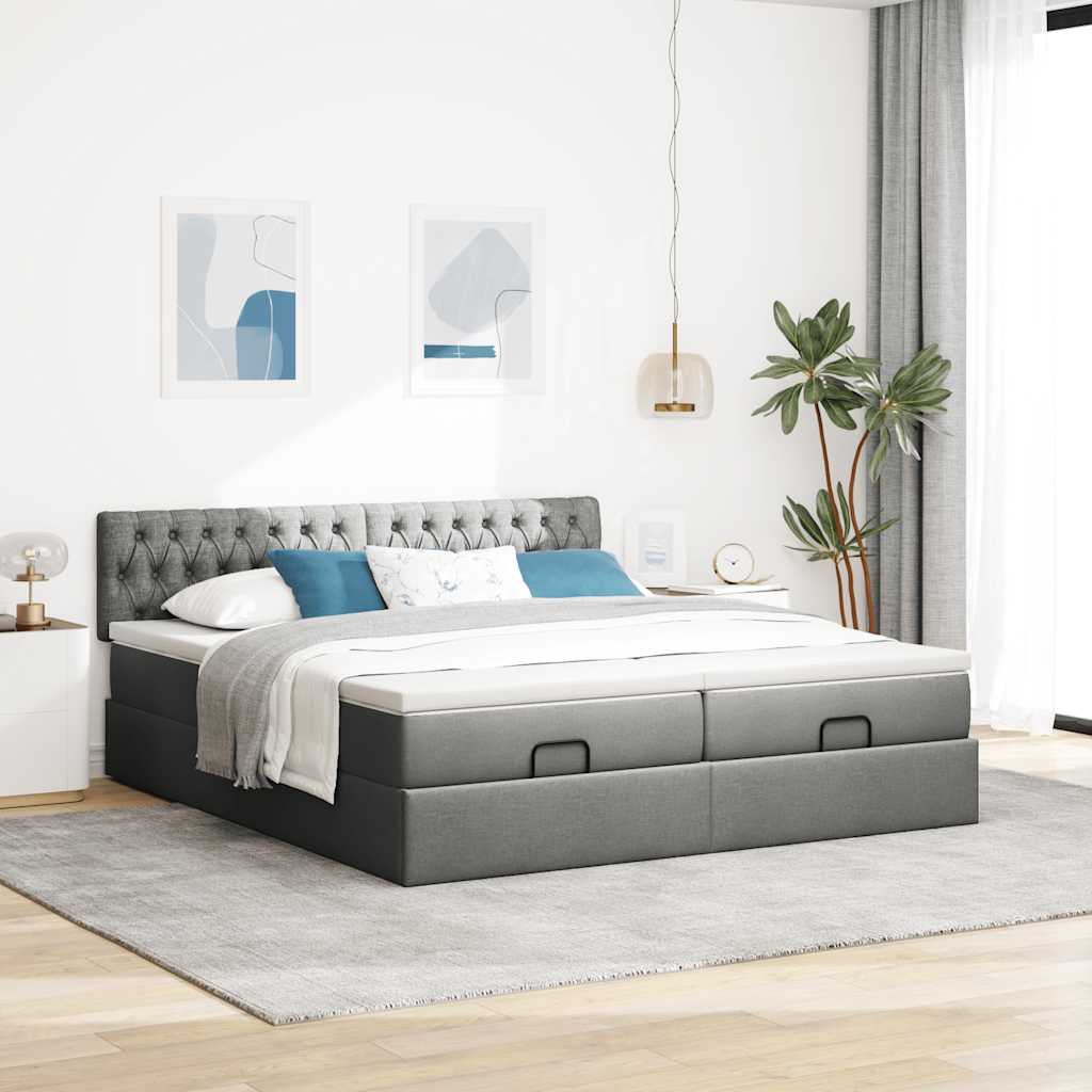 vidaXL Ottoman bed met matrassen 160x200cm stof donkergrijs grijs, foto 2