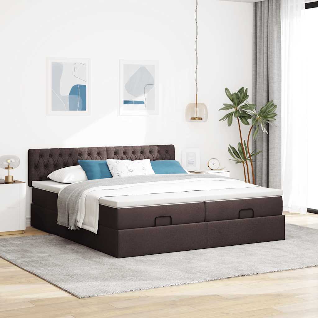 vidaXL Ottoman bed met matrassen 160x200cm stof donkerbruin afbeelding