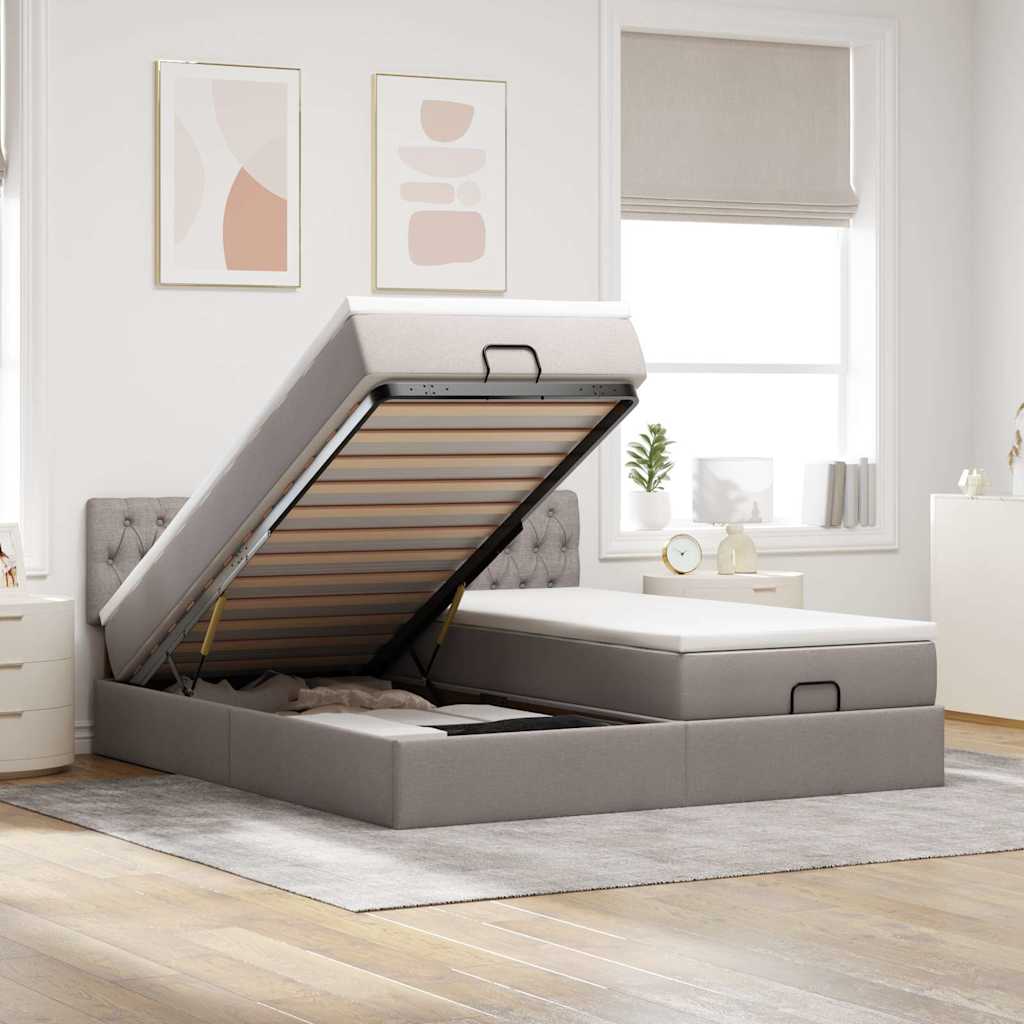 vidaXL Ottoman-Bett mit Matratzen Taupe 160x200 cm Stoff