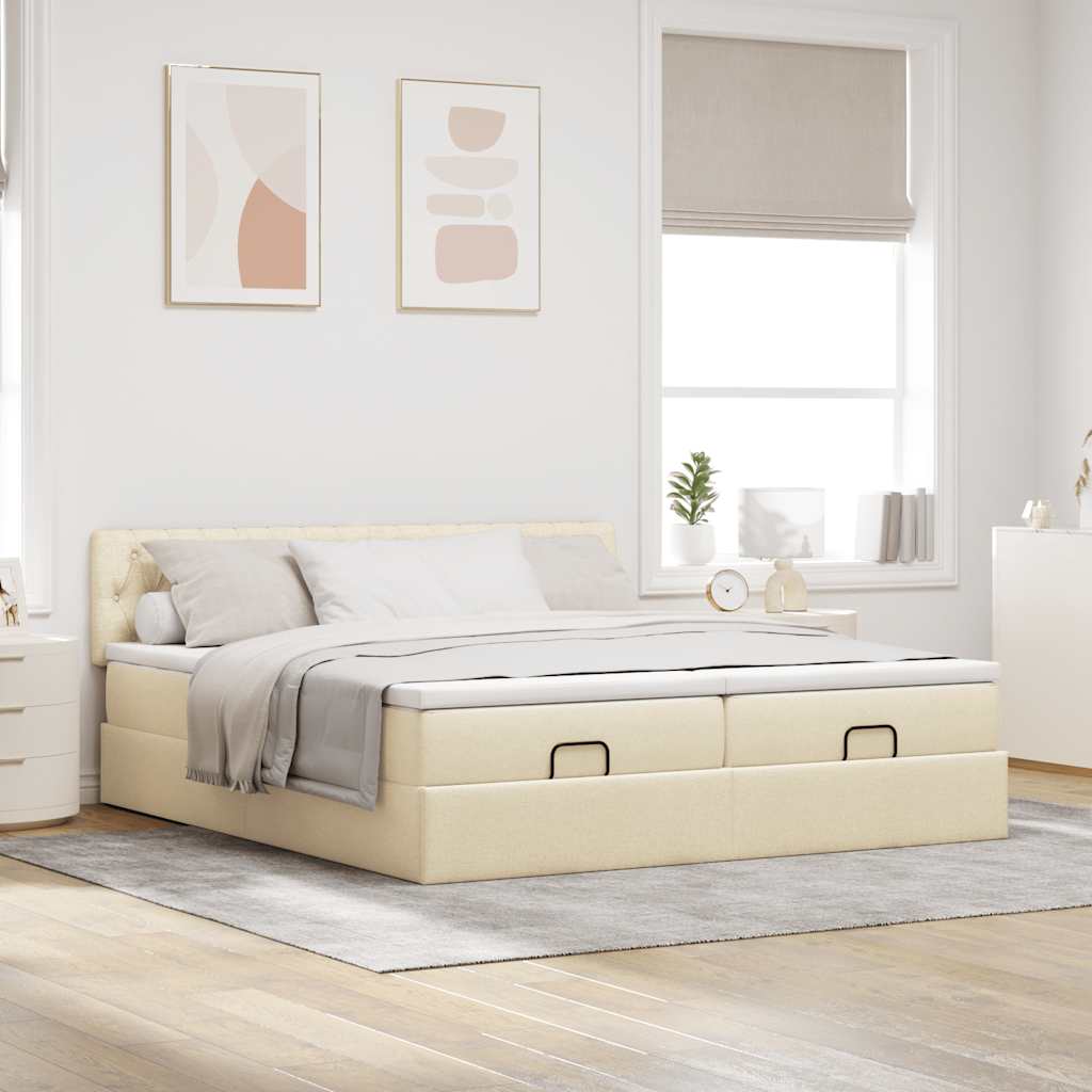 vidaXL Ottoman bed met matrassen 160x200cm stof crèmekleurig, foto 2