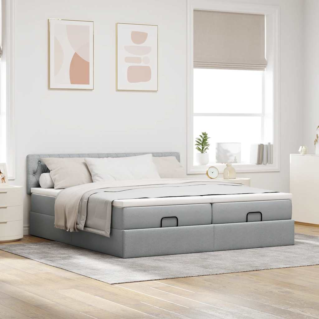 vidaXL Ottoman bed met matrassen 200x200cm stof lichtgrijs afbeelding
