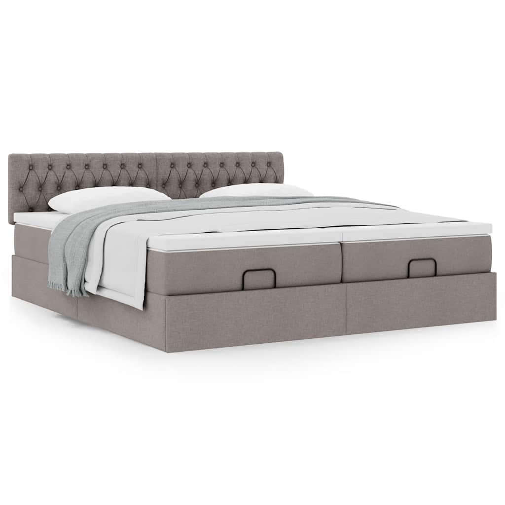 Ottoman-Bett mit Matratzen Taupe 200×200 cm Stoff