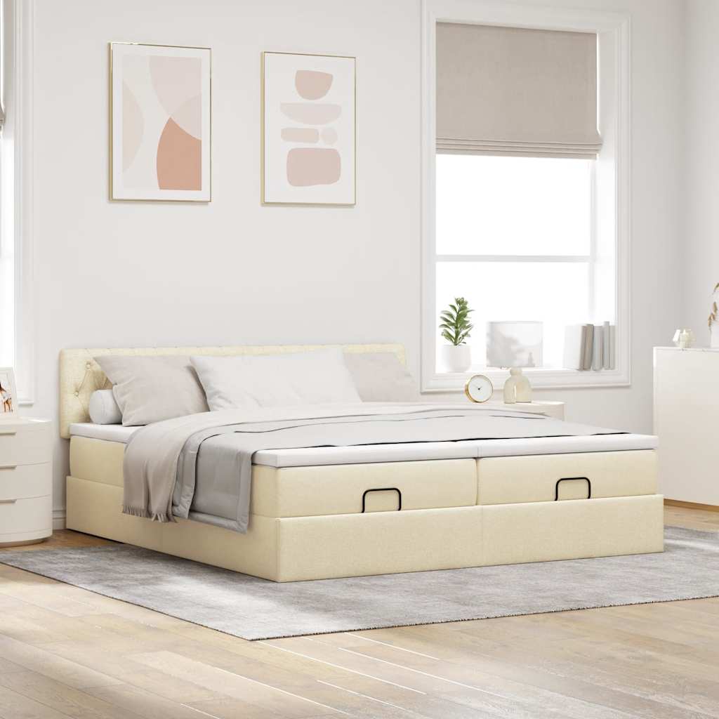 vidaXL Ottoman bed met matrassen 200x200cm stof crèmekleurig afbeelding