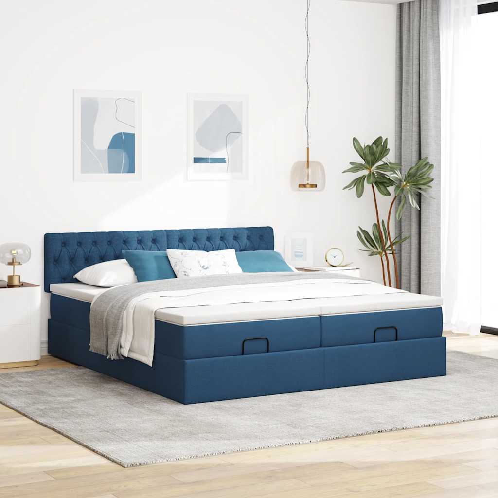 vidaXL Ottoman bed met matrassen 200x200cm stof blauw afbeelding
