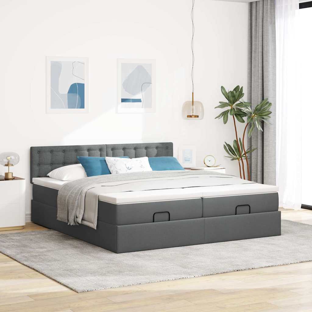 vidaXL Ottoman bed met matrassen 180x200cm stof donkergrijs afbeelding