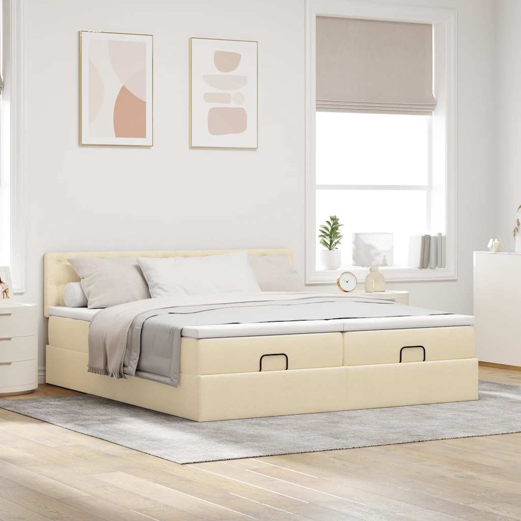vidaXL Ottoman bed met matrassen 180x200cm stof crèmekleurig afbeelding
