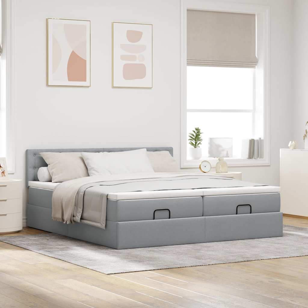 vidaXL Ottoman bed met matrassen 200x200cm stof lichtgrijs afbeelding