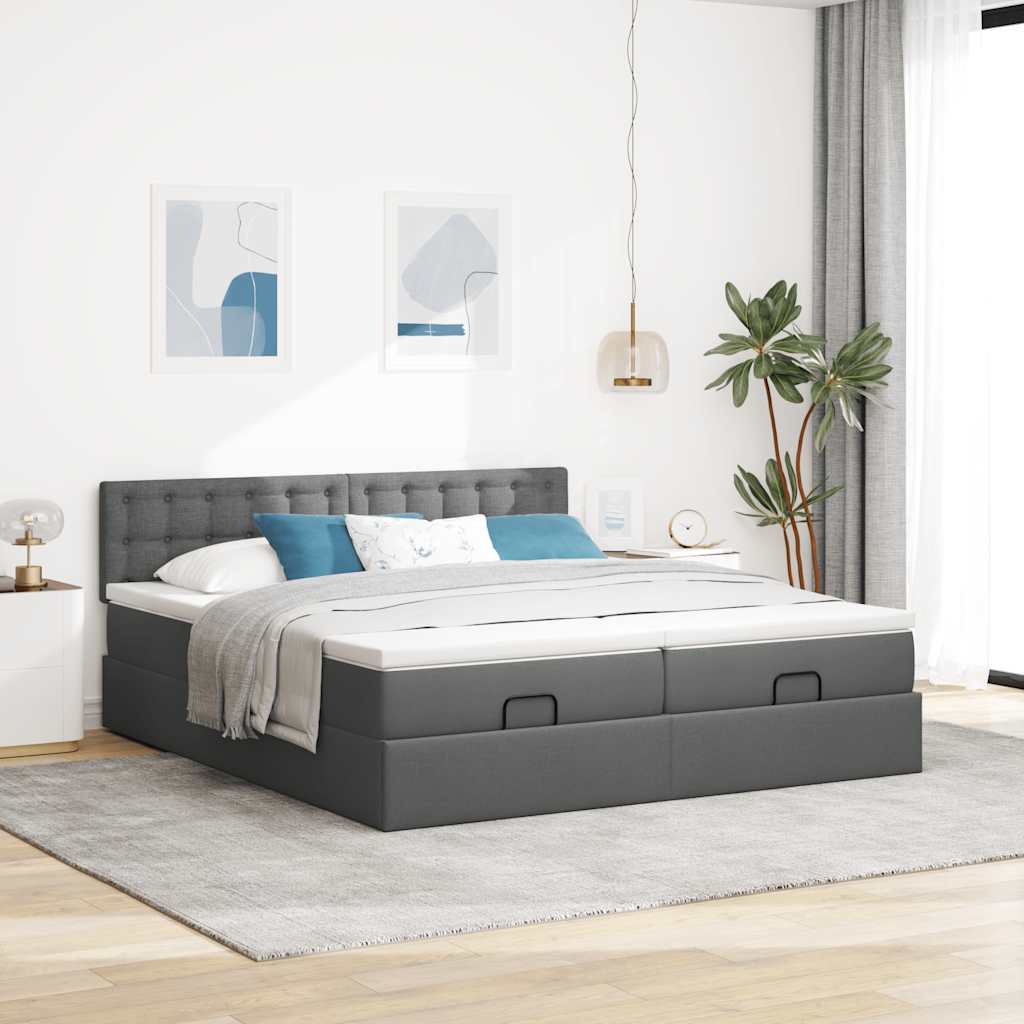 vidaXL Ottoman bed met matrassen 200x200cm stof donkergrijs afbeelding