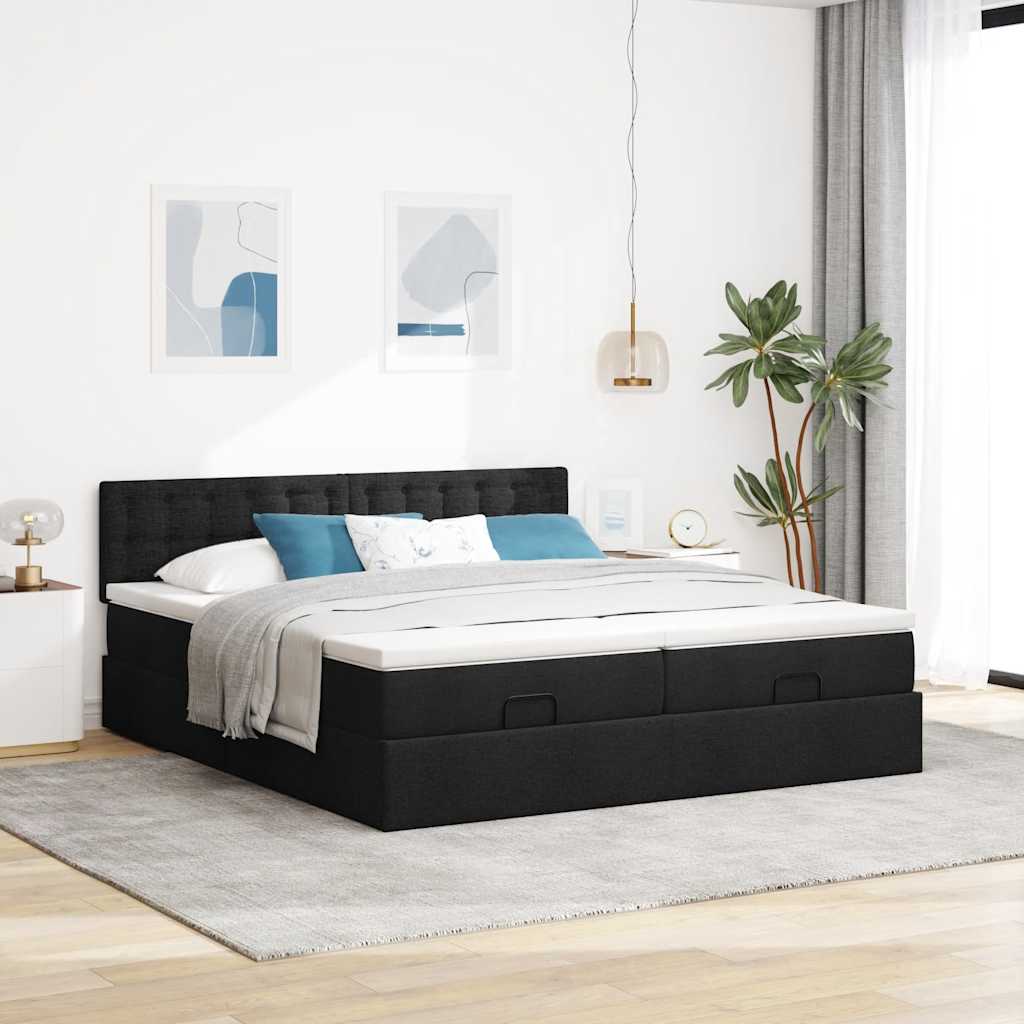 vidaXL Ottoman bed met matrassen 200x200cm stof zwart afbeelding