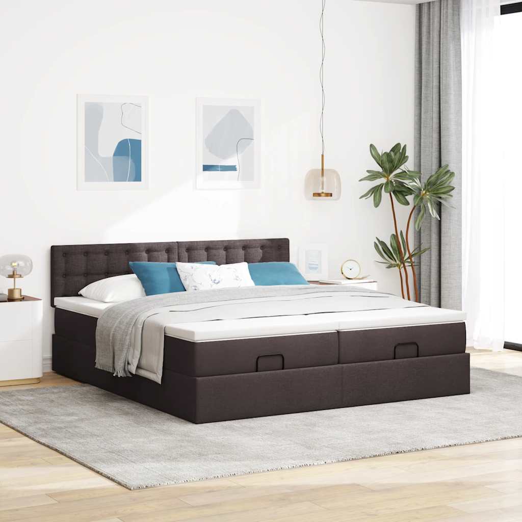 vidaXL Ottoman bed met matrassen 200x200cm stof donkerbruin bruin, foto 2