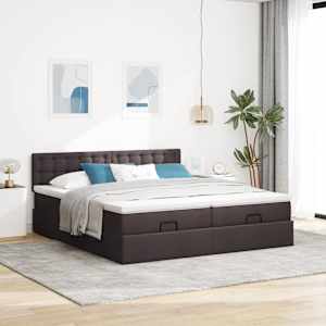 Osmanský rám postele s matrací tmavě hnědá 200x200cm textil - obrázek 3