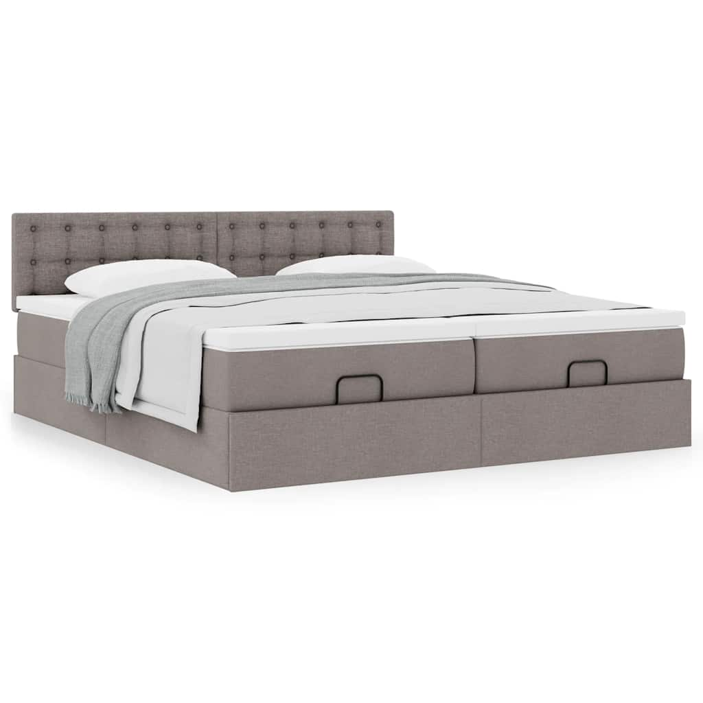 Ottoman-Bett mit Matratzen Taupe 200×200 cm Stoff