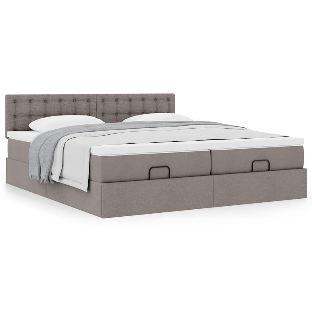 vidaXL Cadru de pat otoman cu saltele Taupe 200x200cm țesătură