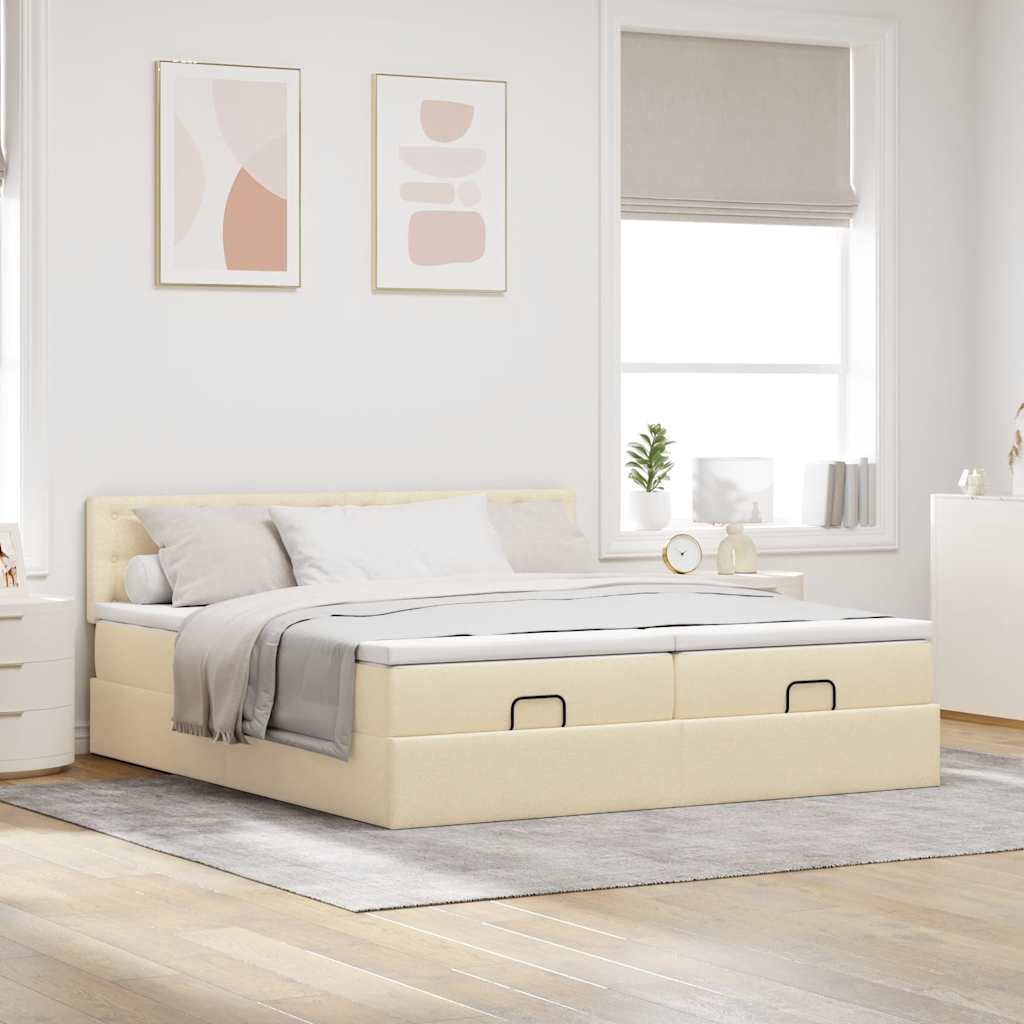 vidaXL Ottoman bed met matrassen 200x200cm stof crèmekleurig, foto 2