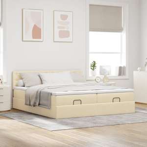 Osmanský rám postele s matrací krémová 200x200cm textil - obrázek 3