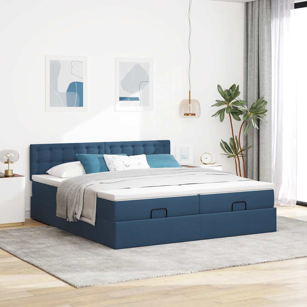 Thumbnail - vidaXL Ottoman-Bett mit Matratzen Blau 200x200 cm Stoff