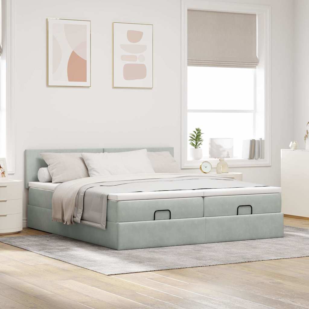 vidaXL Ottoman bed met matrassen 180x200cm fluweel lichtgrijs afbeelding