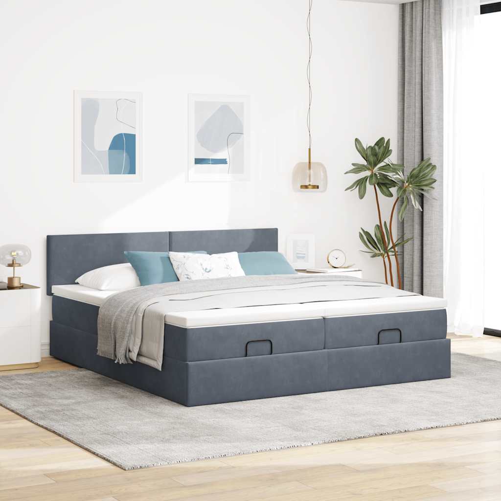 vidaXL Ottoman bed met matrassen 180x200cm fluweel donkergrijs afbeelding