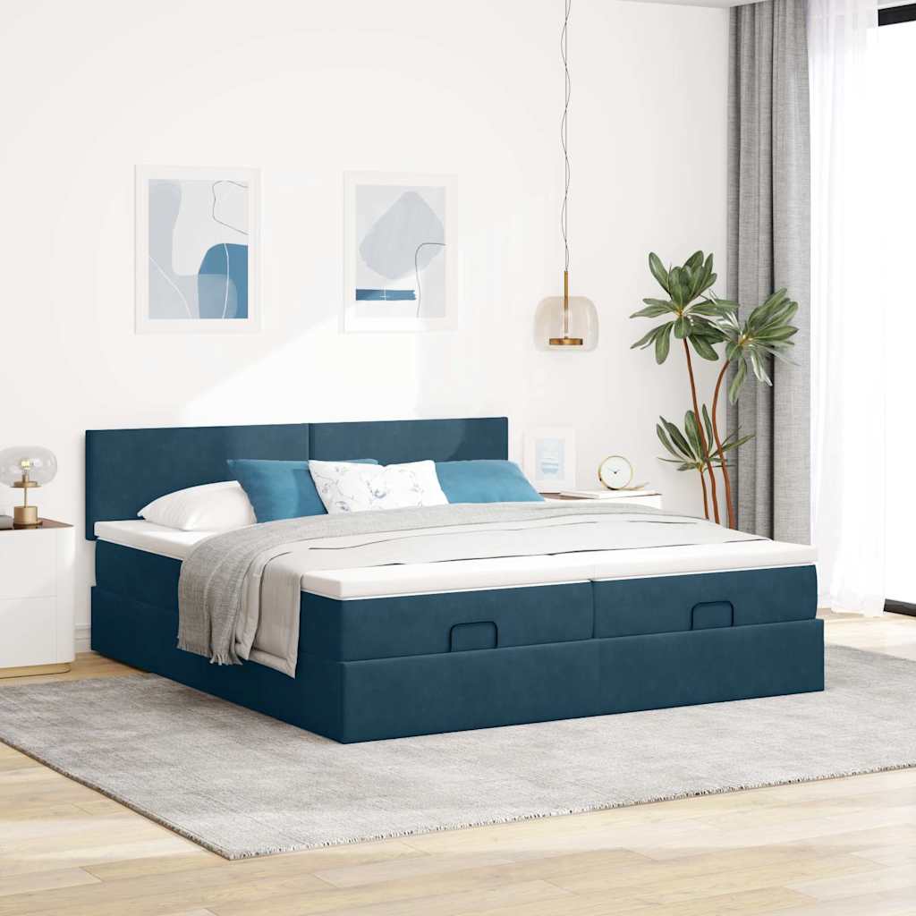 vidaXL Ottoman bed met matrassen 180x200cm fluweel donkerblauw blauw, foto 2