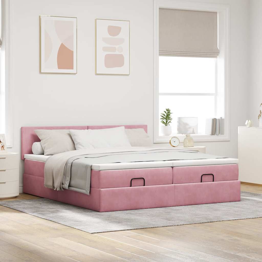 vidaXL Ottoman bed met matrassen 180x200cm fluweel roze afbeelding