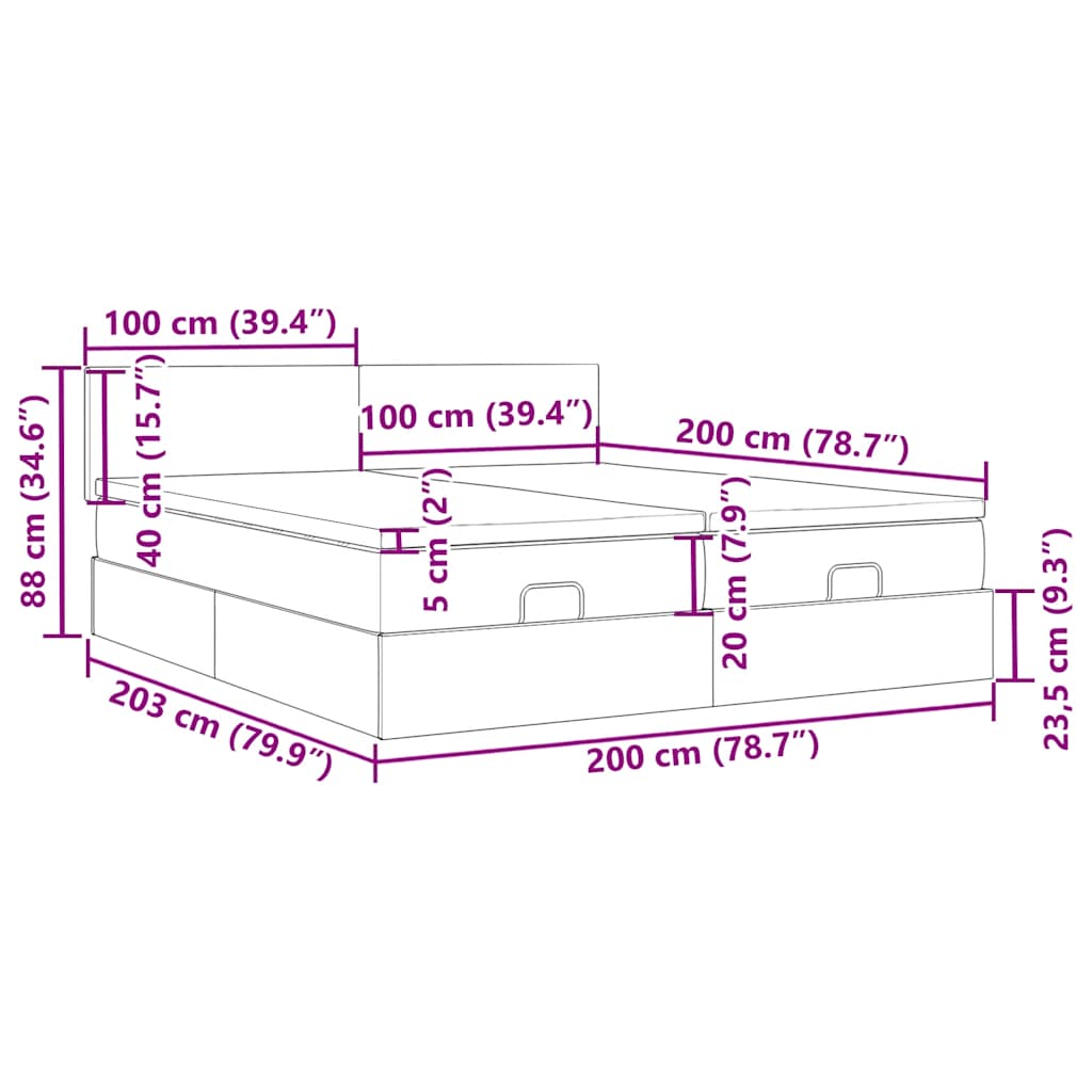 Osmanský rám postele s matracíes světle šedá 200x200cm samet - obrázek 16