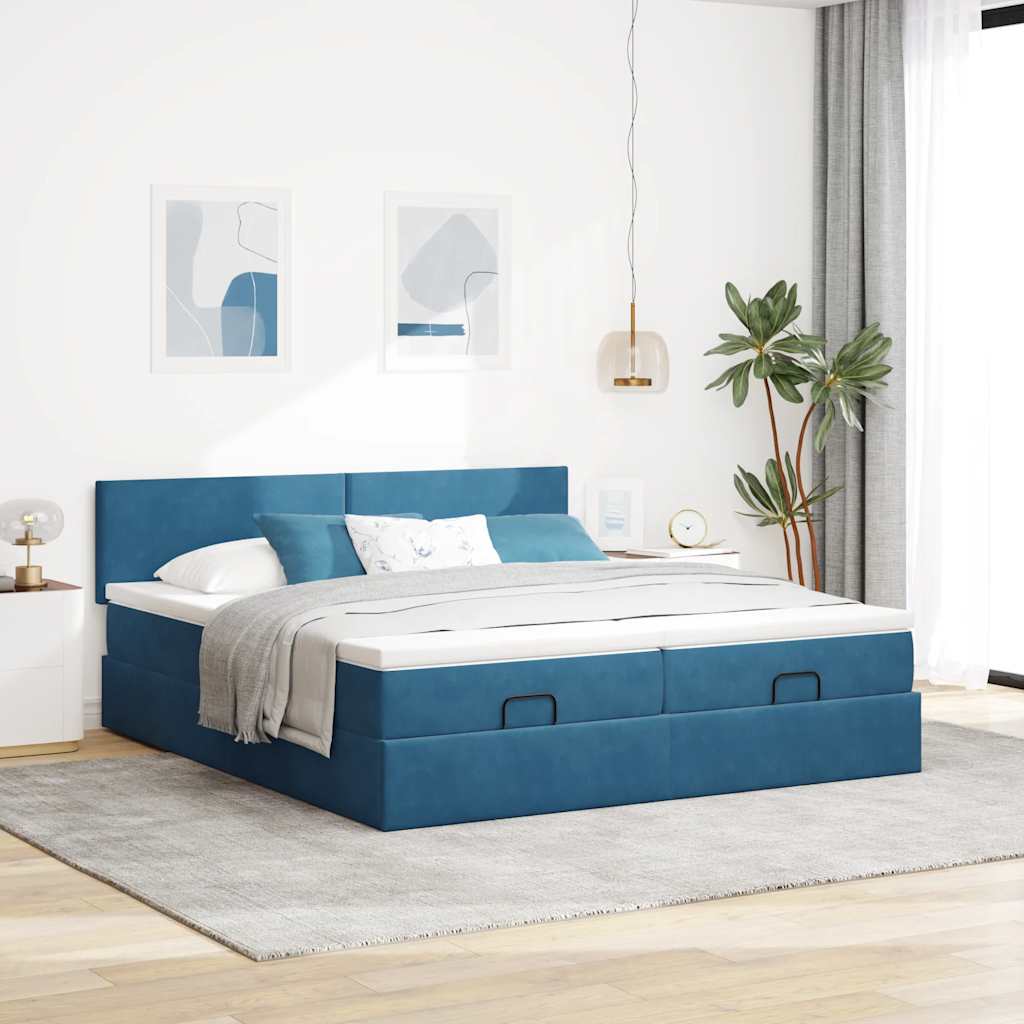vidaXL Ottoman bed met matrassen 200x200cm fluweel donkerblauw afbeelding