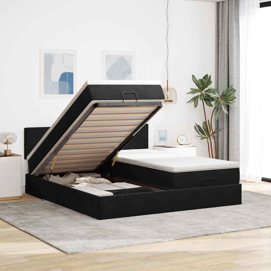 vidaXL Struttura Letto Pouf con Materassi Nero 160x200 cm in Velluto