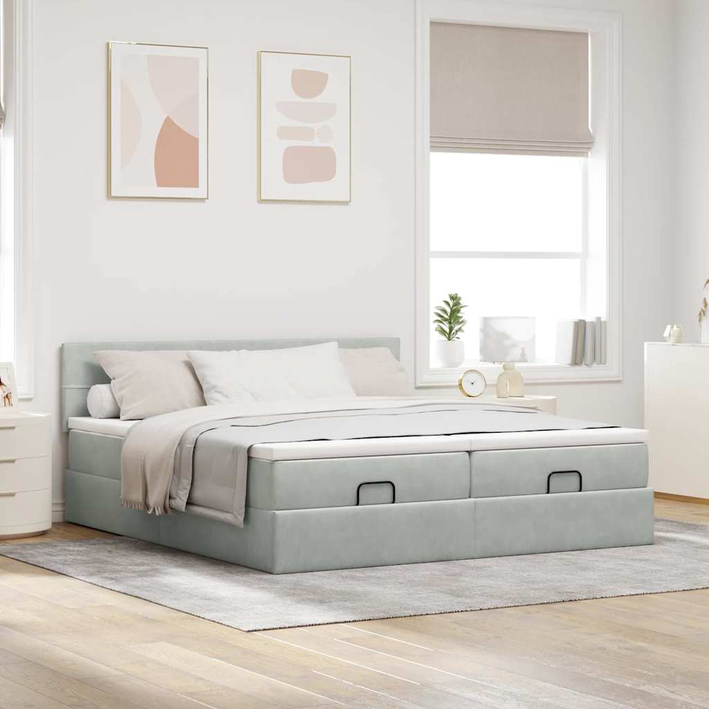 vidaXL Cadru de pat otoman cu saltele Gri deschis 180x200cm catifea