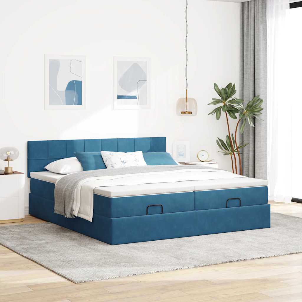 vidaXL Ottoman bed met matrassen 180x200cm fluweel donkerblauw afbeelding