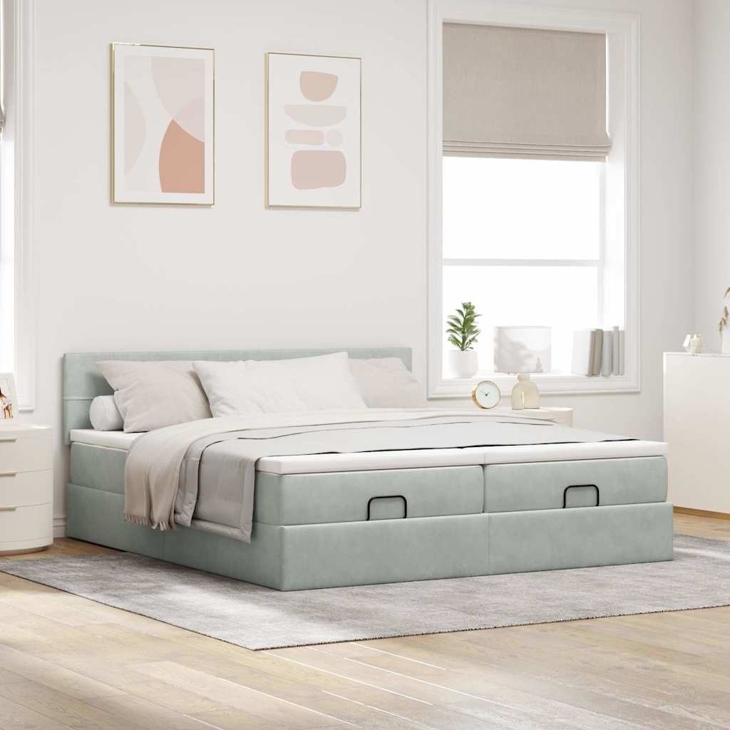 vidaXL Ottoman bed met matrassen 200x200cm fluweel lichtgrijs afbeelding