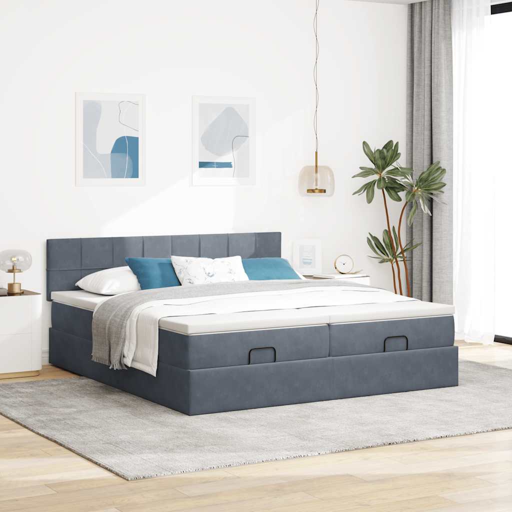 vidaXL Cadru de pat otoman cu saltele Gri închis 200x200cm catifea