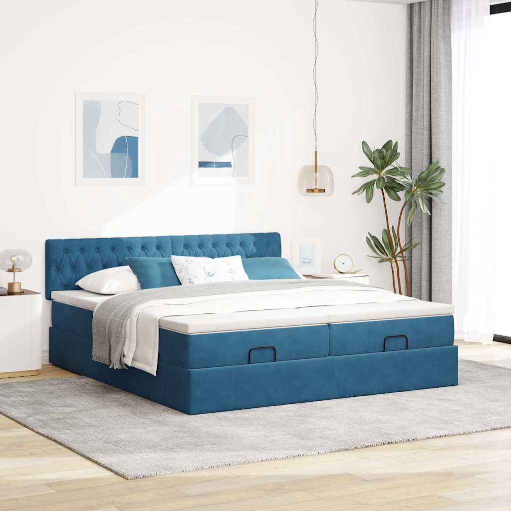 vidaXL Ottoman bed met matrassen 160x200cm fluweel donkerblauw afbeelding