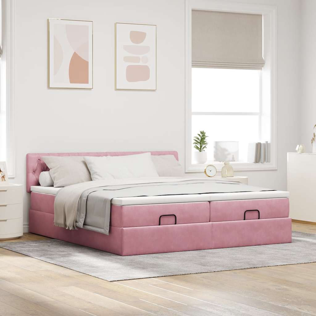 vidaXL Ottoman bed met matrassen 160x200cm fluweel roze, foto 2
