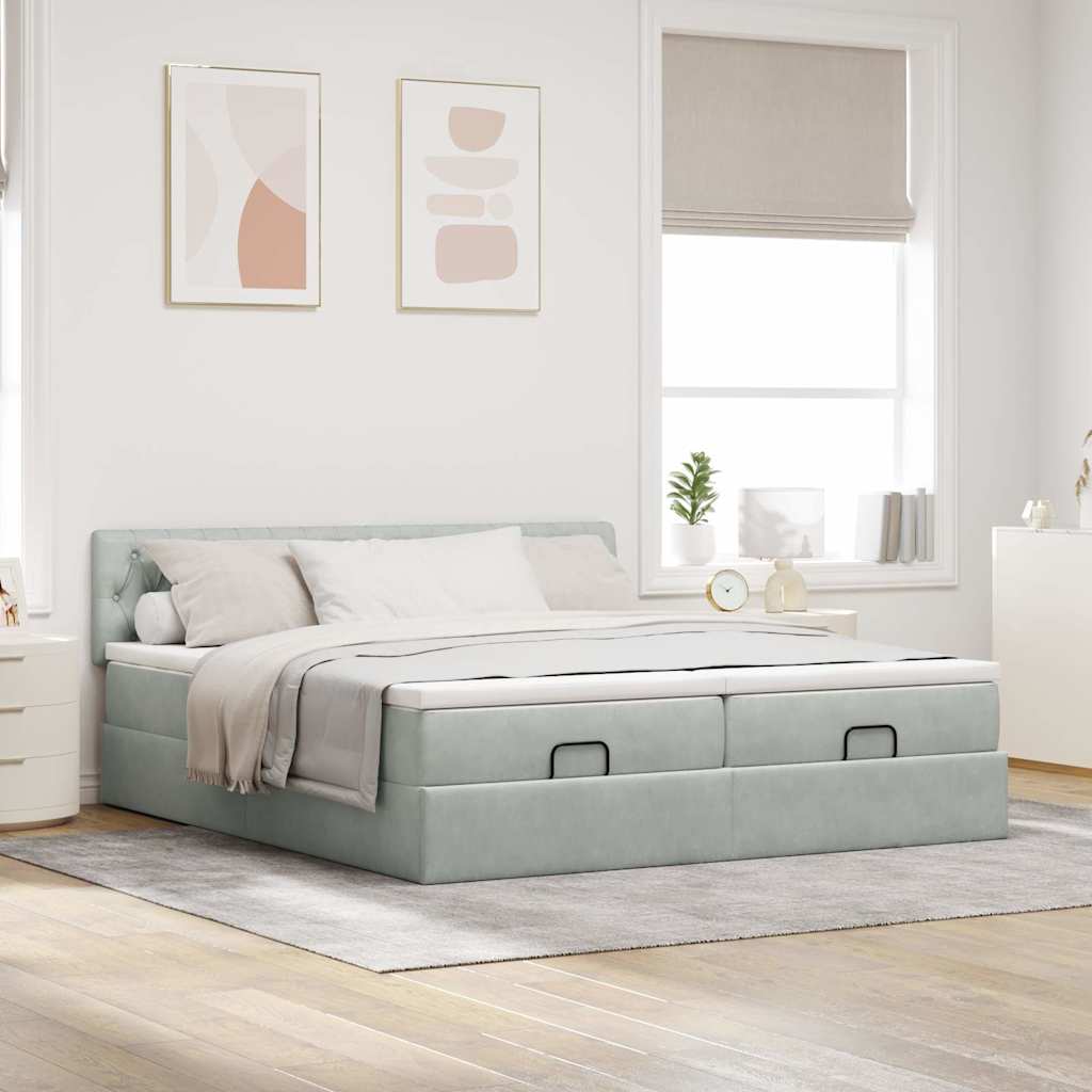 vidaXL Ottoman bed met matrassen 200x200cm fluweel lichtgrijs afbeelding