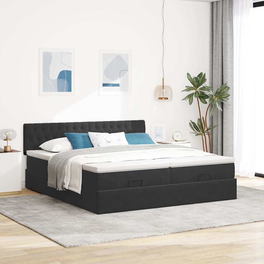 vidaXL Ottoman bed met matrassen 200x200cm fluweel zwart afbeelding