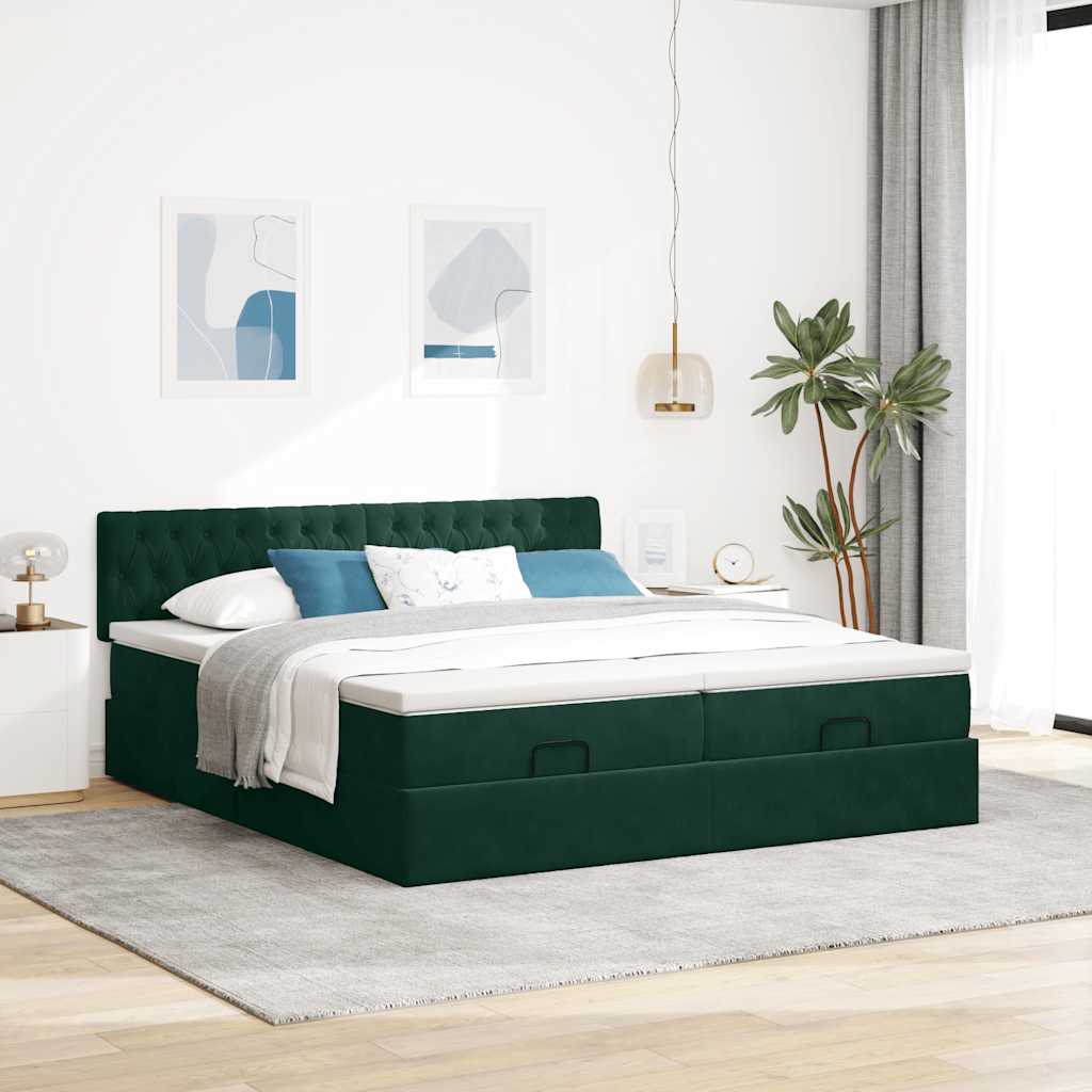 E-shop vidaXL Osmanský rám postele s matracmi tmavozelená 200x200 cm zamat