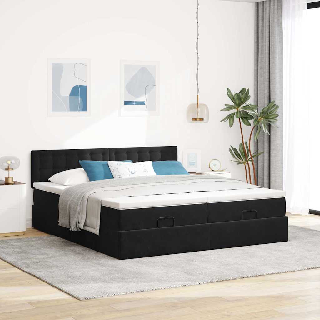 vidaXL Ottoman bed met matrassen 180x200cm fluweel zwart afbeelding