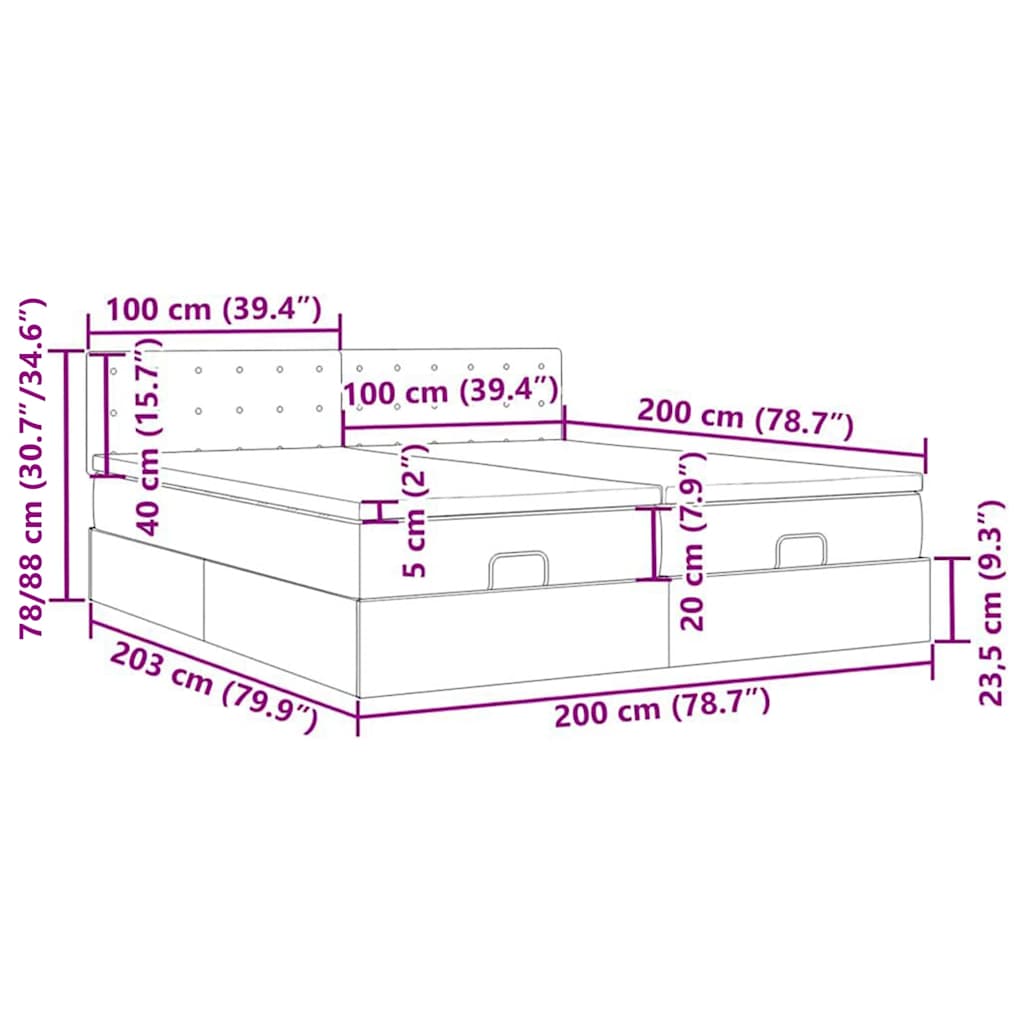 Osmanský rám postele s matrací tmavě zelená 200x200cm samet - obrázek 16