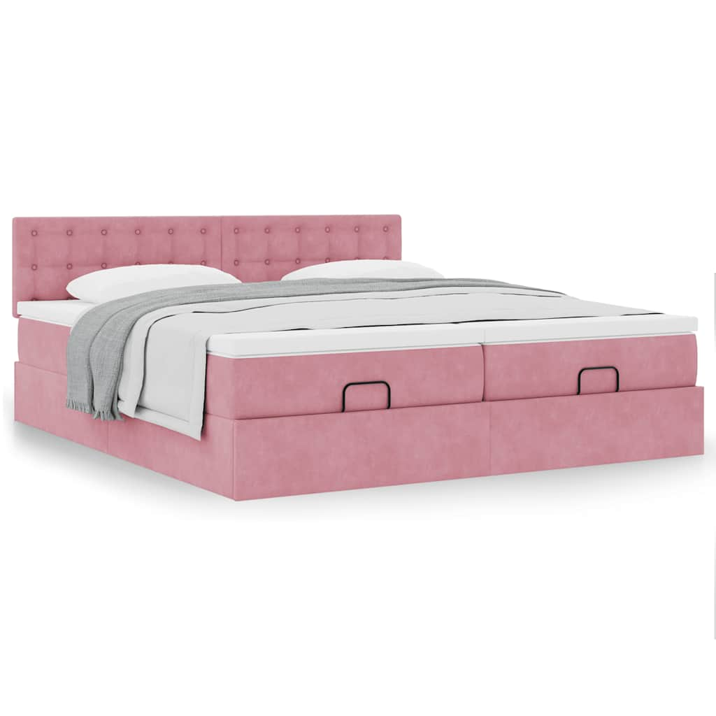 Ottoman-Bett mit Matratzen Rosa 200×200 cm Samt