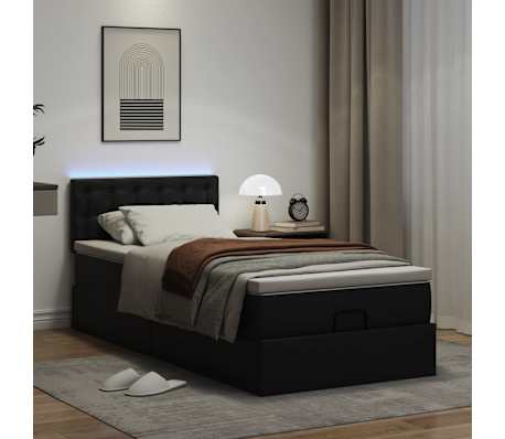 vidaXL Ottoman-Bett mit Matratzen & LEDs Schwarz 80x200 cm Kunstleder