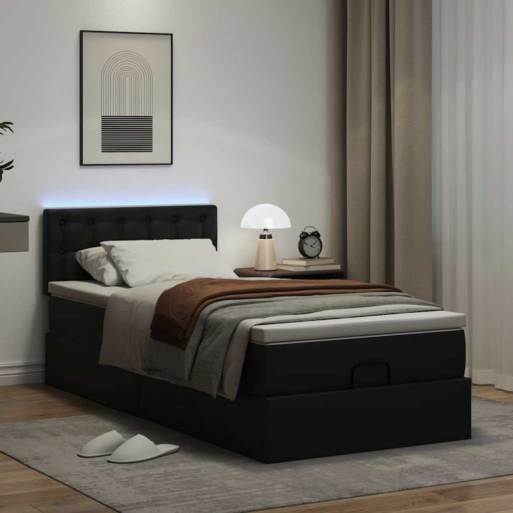 vidaXL Ottoman bed met matrassen en LED's 90x190 cm kunstleer zwart afbeelding