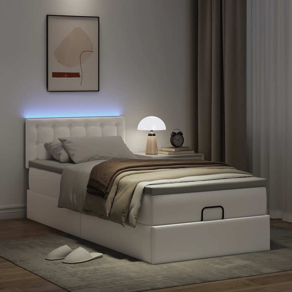 vidaXL Ottoman bed met matrassen en LED's 100x200cm kunstleer afbeelding