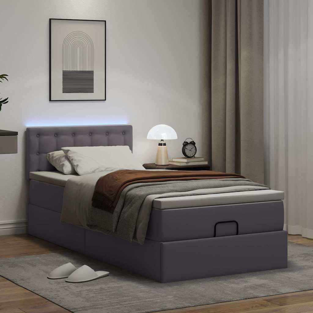 vidaXL Ottoman bed met matrassen en LED's 100x200cm kunstleer grijs afbeelding