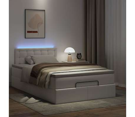 vidaXL Ottoman-Bett mit Matratzen & LEDs Reinwei&szlig; 120x190cm Kunstleder